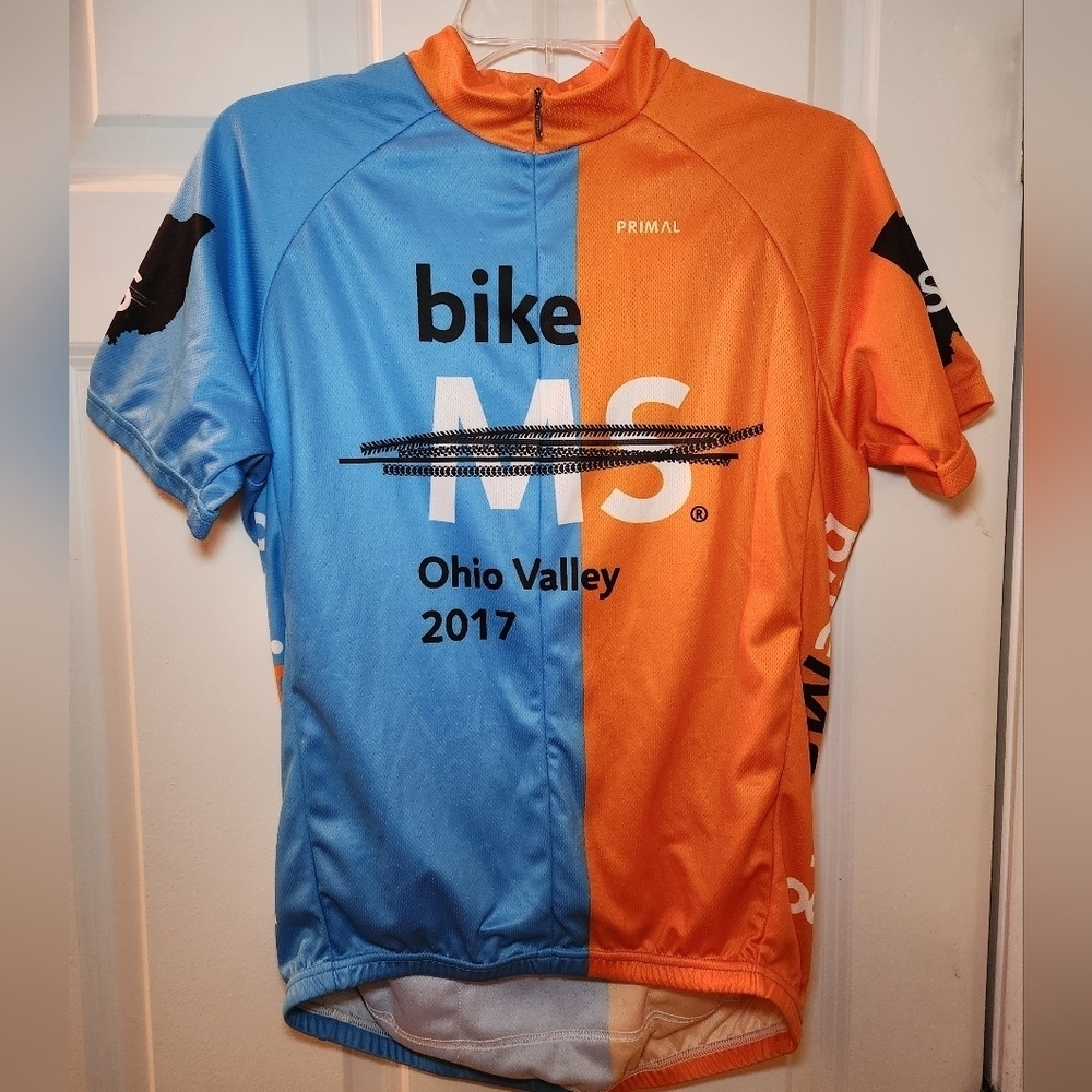 PRIMAL BIKE MS 2017 CYCLING JERSEY‎ MENS SZ MEDIUM Orange Blue EUC